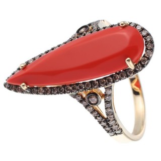Кольцо с бриллиантами и кораллом «Scarlet Flame» JvG (арт.HF02170R-YCLBR_DN_COR_YG)
