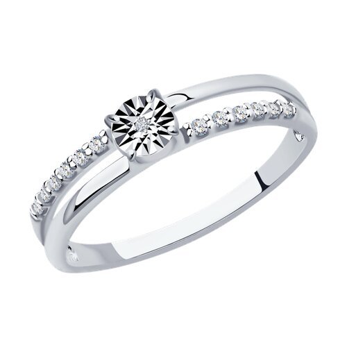 Кольцо из серебра с бриллиантом и фианитами (Арт.87010066)