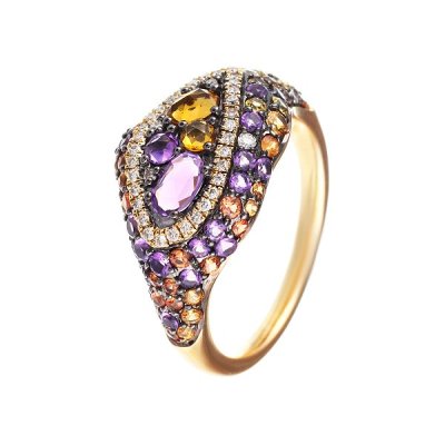 Кольцо из золота с аметистом и бриллиантом (Арт.mkrg0599_sm_am_ct_yg)