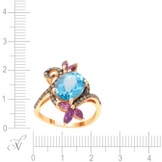 Кольцо золото с аметистом, бриллиантами и топазом «Морская Феерия» Jv-Gold (арт.MR35331P_KO_DN_AM_BT_PINK)