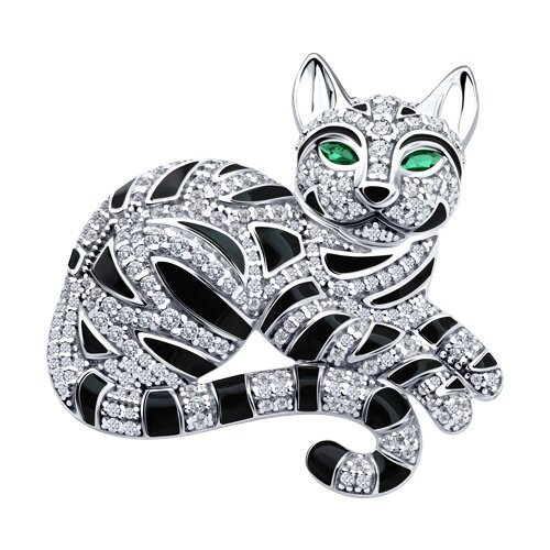 Брошь из серебра с фианитами и эмалью (Арт.94049011)