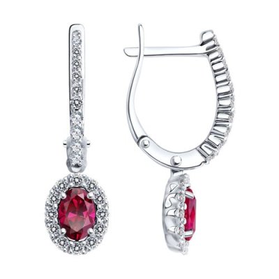 Серьги из белого золота с бриллиантами и рубином «Алая Эллегия» SOKOLOV (арт.4020460-3)