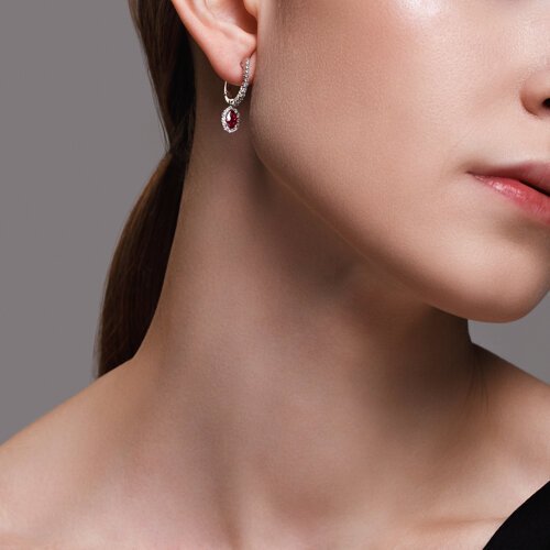 Серьги из белого золота с бриллиантами и рубином «Алая Эллегия» SOKOLOV (арт.4020460-3)
