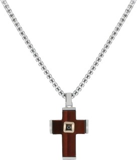Кулон со вставками сталь, тигровый глаз и шпинель «Red Eye Cross» Comete (арт.UGL351)