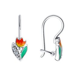 Серьги из серебра с фианитами и эмалью (Арт.94-120-01529-1)