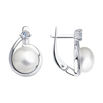 Серьги из серебра с жемчугом и фианитами (Арт.94-320-01111-1)