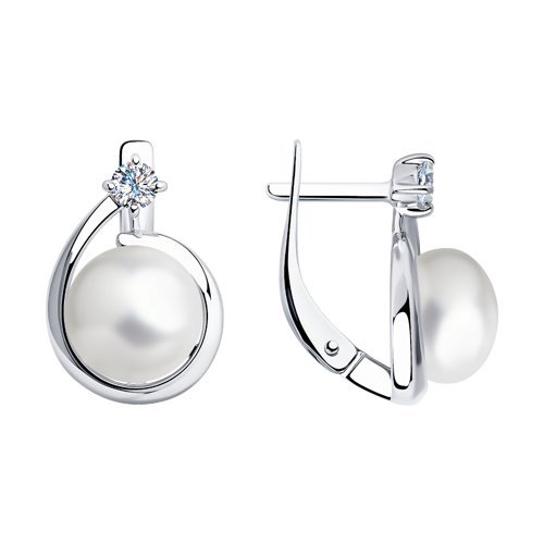 Серьги из серебра с жемчугом и фианитами (Арт.94-320-01111-1)