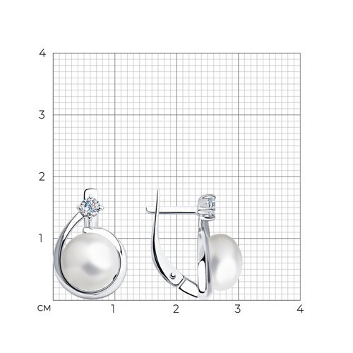 Серьги из серебра с жемчугом и фианитами (Арт.94-320-01111-1)