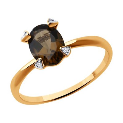 Кольцо золото 585 с раухтопазом и фианитами «Туманный Шарм» Соколов (арт.01968)