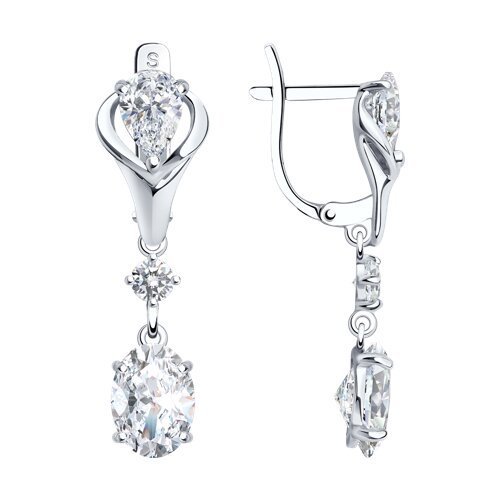 Серьги длинные из серебра с фианитами (Арт.94022407)