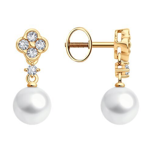 Серьги золотые пробы 585 с жемчугом (Арт.792455)
