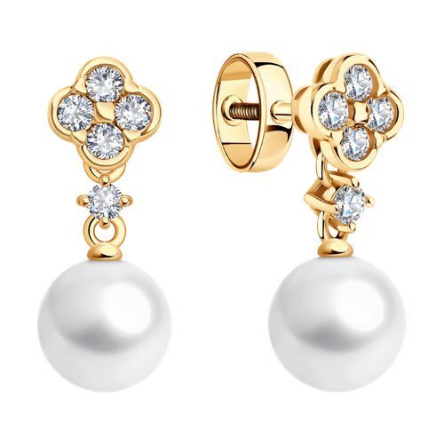 Серьги золотые пробы 585 с жемчугом (Арт.792455)