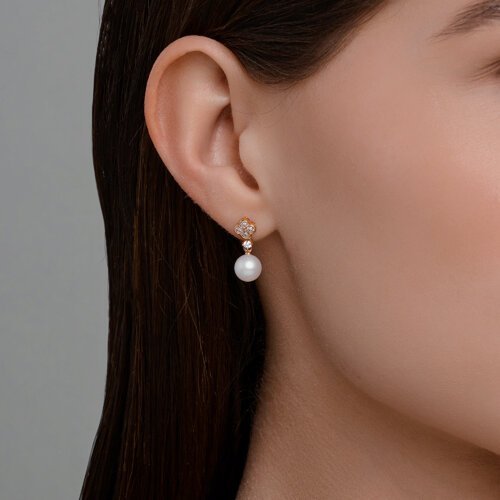 Серьги золотые пробы 585 с жемчугом (Арт.792455)