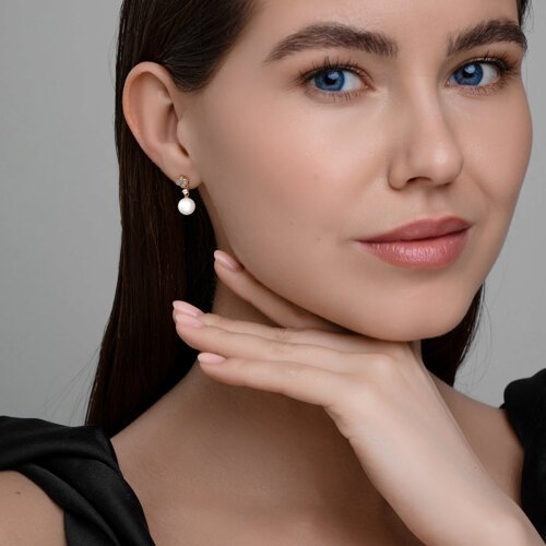 Серьги золотые пробы 585 с жемчугом (Арт.792455)