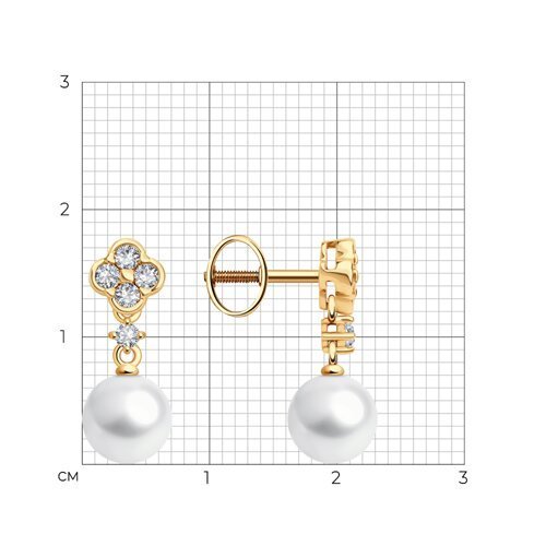 Серьги золотые пробы 585 с жемчугом (Арт.792455)