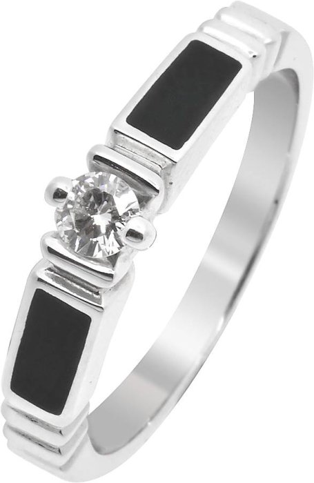 Кольцо из белого золота с бриллиантом и эмалью (Арт.9000dlvog)