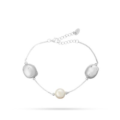 Браслет из серебра с жемчугом и куб. цирконием (Арт.rb-b00338-x-w-pn-x-w)