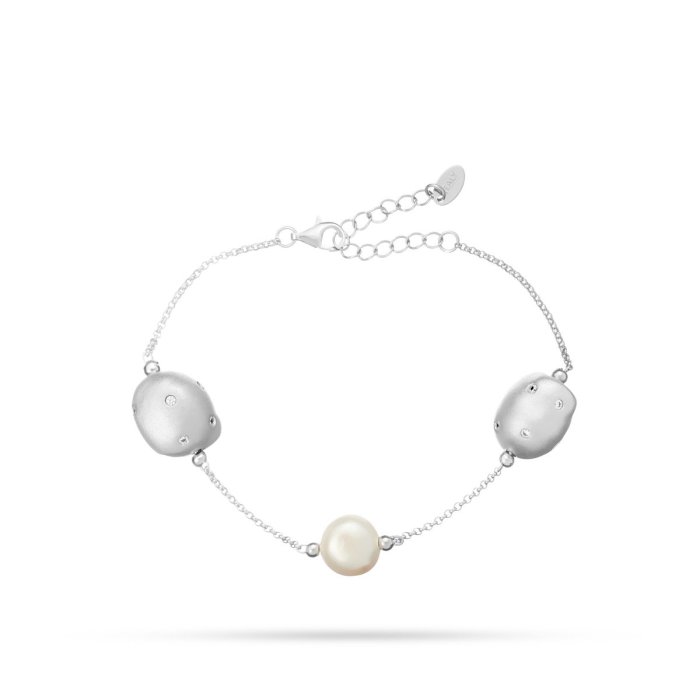 Браслет из серебра с жемчугом и куб. цирконием (Арт.rb-b00338-x-w-pn-x-w)