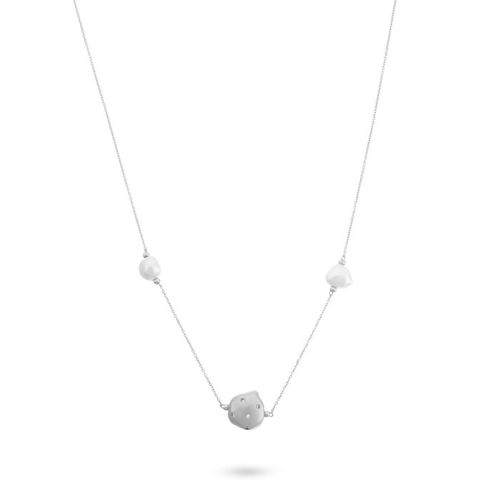 Ожерелье из серебра с жемчугом и куб. цирконием (Арт.rb-n337-1-x-w-pn-x-w)