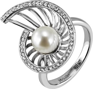 Кольцо серебряное с жемчугом и кристаллами Swarovski «Nautilus» Misaki (арт.QCURNAUTILUSWH)
