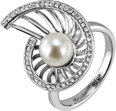 Кольцо серебряное с жемчугом и кристаллами Swarovski «Nautilus» Misaki (арт.QCURNAUTILUSWH)
