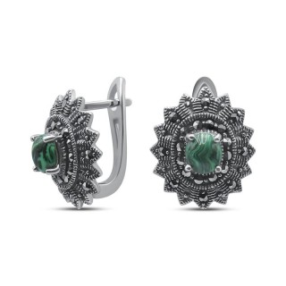 Серьги серебряные с малахитом и марказитом «Крылья грёз» MYJEWELS (арт.2239)