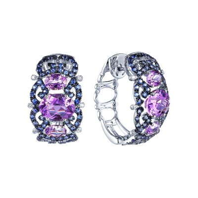 Серьги из белого золота с аметистом и бриллиантом (Арт.er-32713_sr_sa_am_wg)