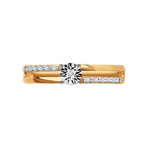 Кольцо из золочёного серебра с бриллиантом и фианитами (Арт.87010067)