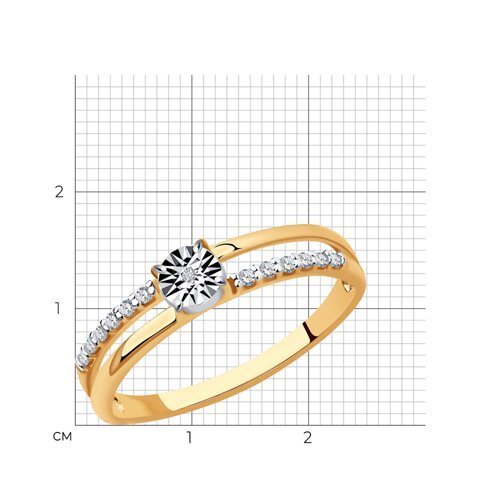 Кольцо из золочёного серебра с бриллиантом и фианитами (Арт.87010067)