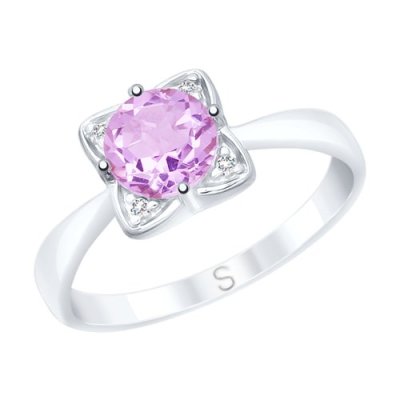 Кольцо из серебра с аметистом и фианитами (Арт.92011691)