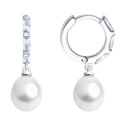 Серьги из серебра с жемчугом и фианитами (Арт.92022950)