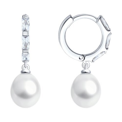 Серьги из серебра с жемчугом и фианитами (Арт.92022950)