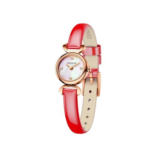 Женские золотые часы с фианитами «Алая Нежность» Соколов (арт.212.01.00.000.01.07.3)