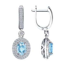 Серьги из белого золота с бриллиантами и аквамарином (Арт.6024342-3) Серьги из белого золота с бриллиантами и аквамарином (Арт.6024342-3)