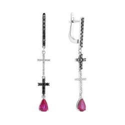 Серьги из золота с бриллиантом и рубином Русские Самоцветы (Арт.95755)