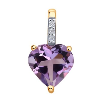 Кулон золотой с аметистом и бриллиантами «Лавандовое сердце» Соколов (арт.73-00132)