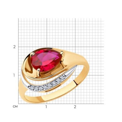 Кольцо золото 585 с корундом и фианитами «Алая Капля» SOKOLOV (арт.715242)