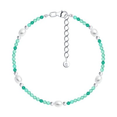 Браслет из серебра с агатом и жемчугом (Арт.92050181)