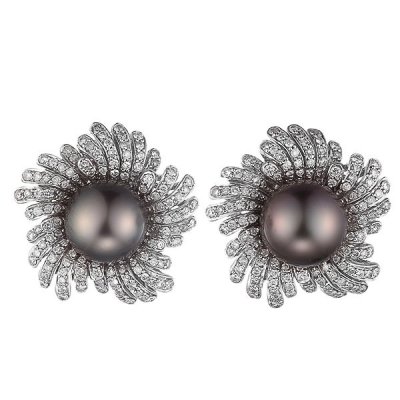 Серьги из белого золота с бриллиантом и жемчугом (Арт.aae_3684_bwp_wg)