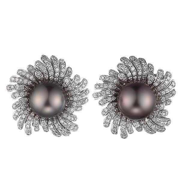 Серьги из белого золота с бриллиантом и жемчугом (Арт.aae_3684_bwp_wg)