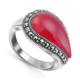 Кольцо серебряное с агатом и марказитом «Крылья алого агата» Myjewels (арт.2102)