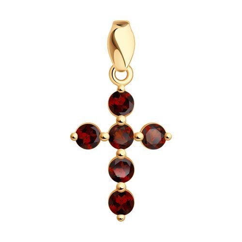 Подвеска крест золотая пробы 585 с гранатом (Арт.730602)