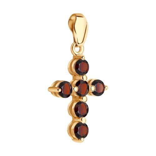 Подвеска крест золотая пробы 585 с гранатом (Арт.730602)