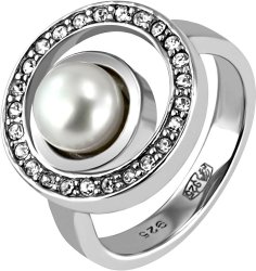 Кольцо из серебра с жемчугом и кристаллом swarovski (Арт.qcurorbit)