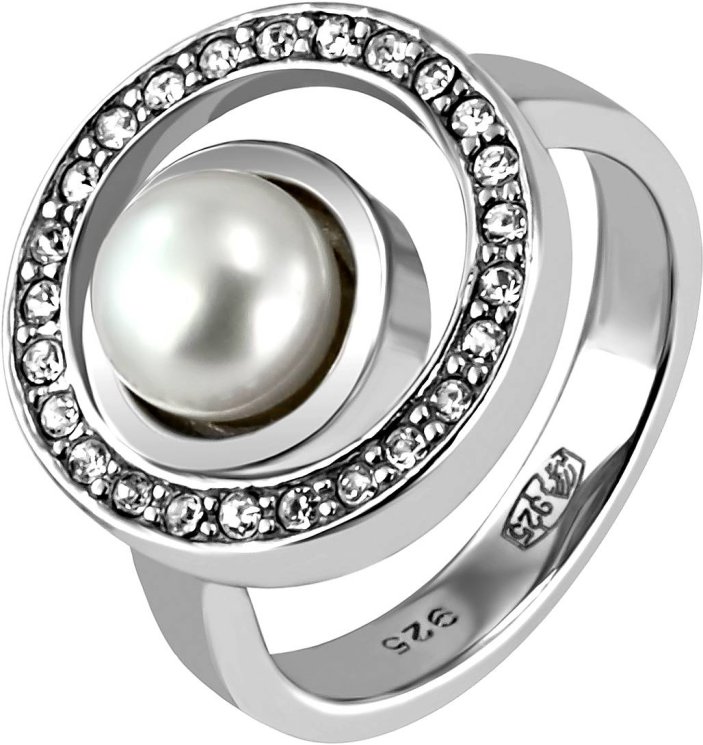 Кольцо из серебра с жемчугом и кристаллом swarovski (Арт.qcurorbit)