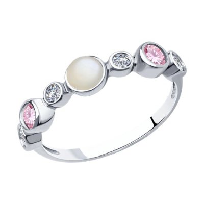 Кольцо из серебра с лунным камнем и фианитами (Арт.83010120)