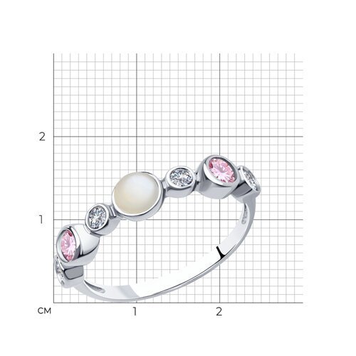 Кольцо из серебра с лунным камнем и фианитами (Арт.83010120)