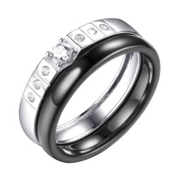 Кольцо из серебра с керамикой и фианитом (Арт.tc-r01039-b-w-x-x-w)