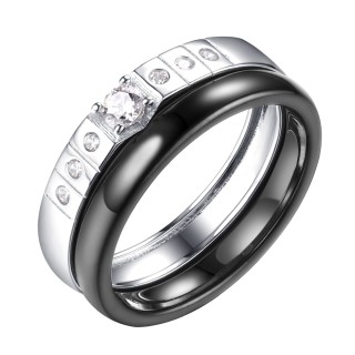 Кольцо с керамикой и фианитами «Urban Contrast» Fresh Jewelry (арт.TC-R01039-B-W-X-X-W)