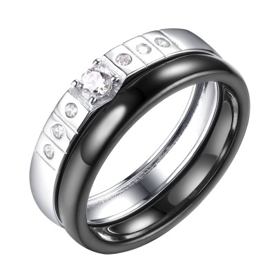 Кольцо с керамикой и фианитами «Urban Contrast» Fresh Jewelry (арт.TC-R01039-B-W-X-X-W)